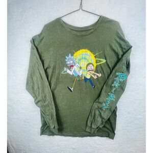 Rick And Morty (Adult Swim) Graphic Green Men's Long Sleeve Tee Size XL